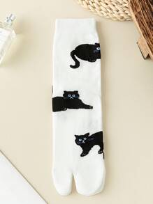 1 Pair Women's Japanese Style Two-Toe Socks, Skin-Friendly Soft And Fashionable Versatile
