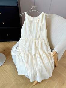 A字型无袖荷叶边迷你连衣裙，优雅显瘦 - 杏色 - 查看 7