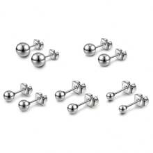 3mm/4mm/5mm/6mm/7mm/8mm 不锈钢球形耳钉，带蝴蝶扣，适合日常佩戴 - 銀色 - 查看 4