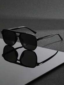 1 Pair Men's Retro Double Bridge Aviator Frame Fashion Glasses, Suitable For Fashion Outfits, Party Decoration, Outdoor Travel, Beach Vacation, Cycling, Driving, Outdoor Sports, Daily Use