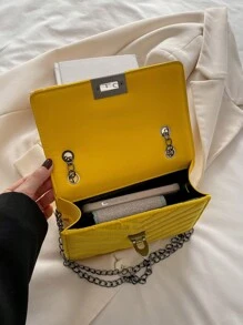 Borsa a spalla elegante di lusso di colore unito, portafoglio vintage con stampa elegante, borsa a tracolla in PU, accessorio quotidiano da donna