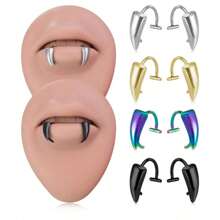 2pcs Halloween Zombie Teeth Vampire Teeth Costume Props Lip Ring Exaggerated Gothic Style Stainless Steel Fake Lip Piercing Stud Ring With Sharp Teeth Design Body Jewelry - Multicolor - View 4