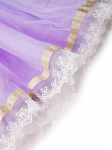 少女优雅紫色网纱亮片短袖连衣裙