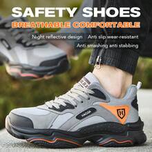 Steel Toe Sneakers For Men Shoes Comfortable Puncture Proof Slip-Resistant Work Shoes - Grey - View 3