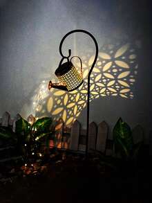 1pc Outdoor Garden Solar LED Water Jug Lamp - Shimmering Watering Can Design, Metal Surface, Rechargeable Solar Panel, Suitable For Path, Lawn, Garden And Porch Decoration As Ambient Lighting, Ideal Holiday Gift, Solar Garden Lamp, Garden Decorative Lawn Lamp, Romantic Lighting, Durable Outdoor Lamp