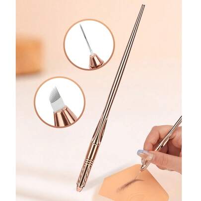 1pc Lightweight 10g Bronze Acrylic Microblading Pen With 3D Textured Non-Slip Grip For Eyebrow Embroidery