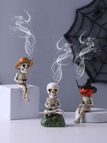 1pc Creative Micro Landscape Resin Skull Ghost Shape Living Room Study Desktop Decoration Incense Burner Gifts Birthday Graduation - White - View 11