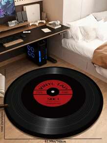 Plush Black Vinyl Record Computer Chair Desk Mat Bedroom Hanging Basket Round Carpet Children Non-Slip Floor Mat Living Room Coffee Table Mat ,Room Decor