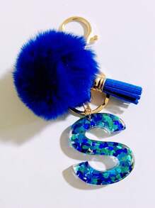 1个字母首字母钥匙扣，可爱毛绒球钥匙圈，可挂在包包、背包、汽车上，是送给女性和女孩的绝佳礼物。这款钥匙扣饰有闪亮的树脂，可用作钱包和手提包的配饰，带有流苏，字母首字母从A到Y。 - 藍色 - 查看 23