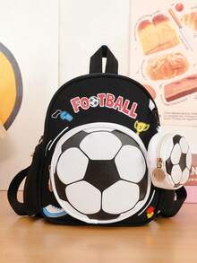 1. Football Backpack, Cute And Youthful Design, Lightweight And Practical, Multi-Functional, Featuring Lightweight Backpack Body, Zipper Closure, Adjustable Shoulder Straps, And Layered Storage Design. Ample Capacity To Easily Accommodate Daily Essentials, Suitable For Various Occasions. - Black - View 2
