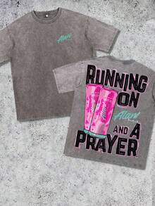 Alani A Printed Washed Cotton T-Shirt, Made Of 100% Cotton High-Quality Fabric, Fine Needle Carding, Relaxed And Comfortable, Suitable For Both Men And Women, Suitable For Young Street Hipsters. - 灰色 - 查看 1