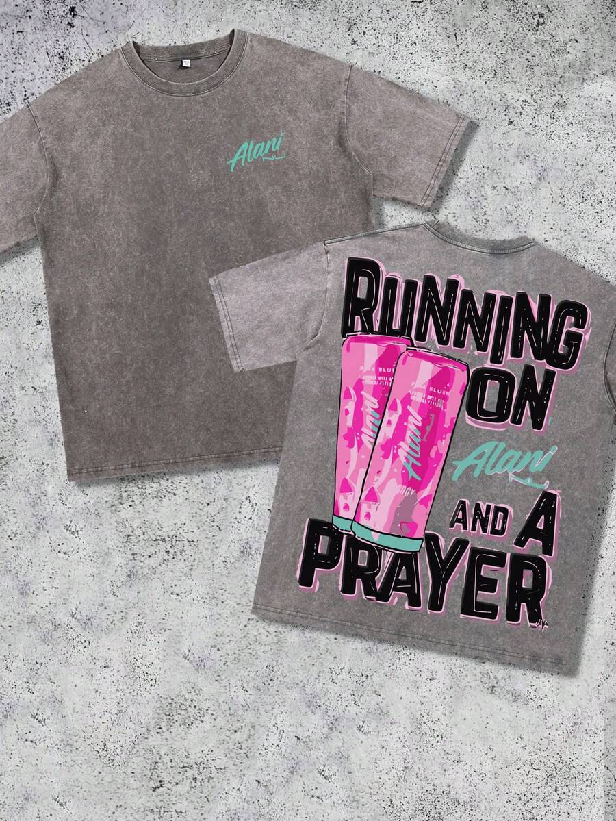 Alani A Printed Washed Cotton T-Shirt, Made Of 100% Cotton High-Quality Fabric, Fine Needle Carding, Relaxed And Comfortable, Suitable For Both Men And Women, Suitable For Young Street Hipsters. - 灰色 - 查看 1