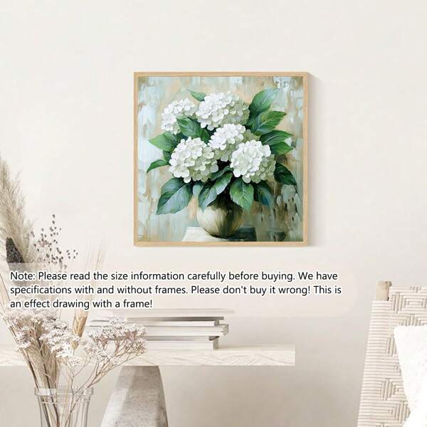 1pc Wall Art With Elegant White Hydrangea Bouquet , Modern Home Decor For Bedroom, Living Room Or Office - Perfect Gift For Plant Lovers, Bedroom Decor | Elegant Framed Designs | Textured Backgrounds, Wall Decor For Home, Bedroom, Kitchen, Living Room, Bathroom, Hotel, Coffee Shop, Office Decor, Modern, Vintage, Botanical