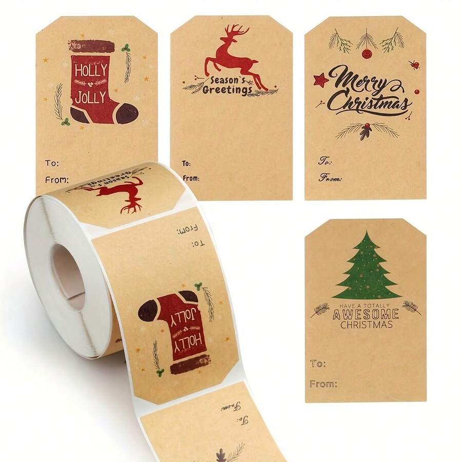 300 Stickers/Roll Retro Christmas Stickers Gift Packaging Label Paper, Christmas Gift Packaging Sticker Labels, Perfect For Holiday Decorations Christmas Pajamas Gifts Christmas Decor - Multicolor - View 1