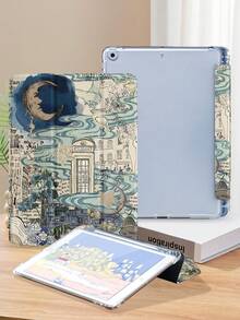 Bao da máy tính bảng tương thích với iPad Air 4/5 10.9 inch, iPad 7/8/9/10.2 inch, Họa tiết ghép ảnh Blues Dreamy City Moon Night, iPad thế hệ 10, Tương thích với Kindle Paperwhite thế hệ 12 năm 2024, Kindle (thế hệ 11) ra mắt năm 2022, Tương thích với Galaxy Tab S6 Lite 10.4 inch, Bao da có chức năng tự động ngủ/thức - Nhiều màu - Xem 4