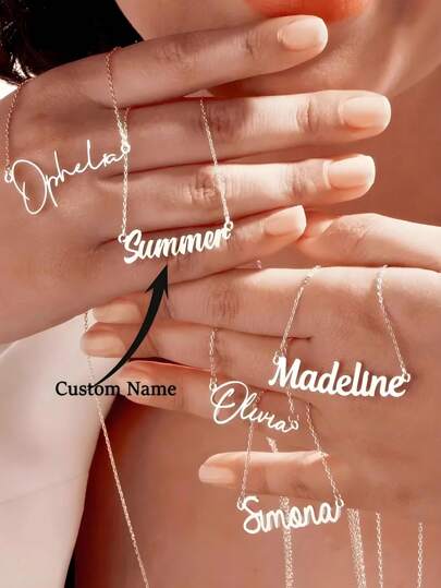 1pc Customized Necklace, Women's Stainless Steel Personalized Name Pendant Necklace, Silver Cross Chain, Multiple Font Options, Handmade Customized Jewelry, Birthday Anniversary Gift For Girlfriend, Mom, Family, Friends, Daughter, Grandparents, Suitable For Anniversary, Birthday, Daily Wear, Prom, Mother's Day, Valentine's Day, Graduation, Wedding And Other Occasions. Customized Fashion Text Necklace, Casual Street Style.