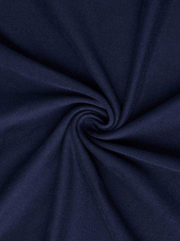 青少年男童学生休闲印花圆领短袖T恤，夏季上衣 - 藏蓝色 - 查看 6