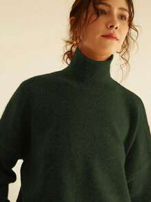 Knit Mix Áo len nữ cổ cao dáng rộng, thích hợp cho mùa thu/đông, áo chui đầu tay dài dày dặn, họa tiết đồng xu cổ điển tối giản, thời trang đa năng cho Giáng sinh, Năm mới, Ngày lễ tình nhân, mùa tựu trường. - xanh quân đội - Xem 8