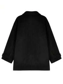 Black Polo Collar Wool Blend Coat, High-Quality Outerwear For Women, Autumn/Winter - Black - View 11