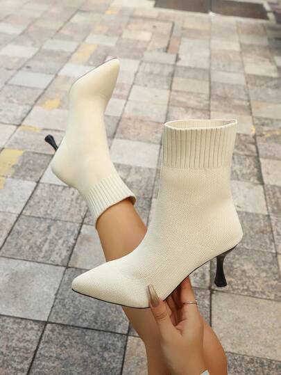 2025 Spring/Autumn New Winter Short Boots, Mid-High Elastic Knit Boots, Women Shoes
