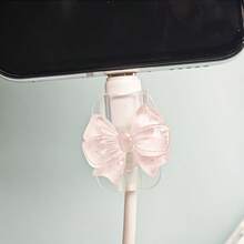 [Protector de cable duradero] 2 piezas Protector de cable USB rosa duradero con diseño elegante para accesorios de teléfono - Protector de cable de plástico con adorables acentos de lazo, protector de cable para cables de carga - Conjunto multicolor de 2 piezas - Ver 5