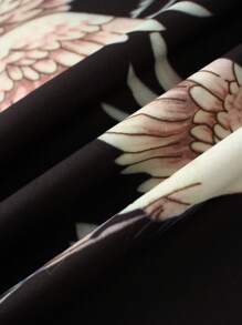 Stylish Cape Shawl, Lightweight Fabric Japanese Style Spring/Summer Crane Printed Open Fork Midi Kimono Cover Up Outerwear For Couples, Retro/ Boho Beach Cover-Up With 3/4 Sleeve, Lightweight Protection