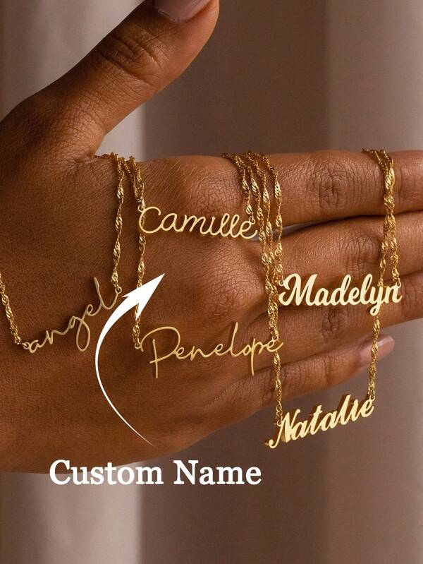 1 pieza Collar personalizado para mujeres con cadena de ondas de agua en color dorado, colgante con nombre personalizado de acero inoxidable, joyería para boda, dama de honor, regalo de aniversario, cumpleaños, elegante, para adolescentes, estudiantes de secundaria, universitarios