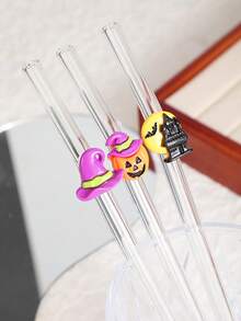 1PC/4PCS/7PCS Set Sedotan Ajaib Edisi Terbatas Halloween | Nakal + Kastil Berhantu + Kucing Hitam Misterius | Dapat Digunakan Kembali untuk Minuman Panas & Dingin | Perlengkapan Pesta yang Wajib Dimiliki! - Clear - View 3
