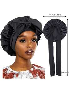 High-End Oversized Shower Cap, Suitable For Curly Hair - Black, Polyester, Adjustable Fit With Curly Hair Design, Perfect Protection And Styling Wet Hair. Curly Hair Design Cap. Durable Shower Cap, Wet Hair Shower Cap - Black - View 3