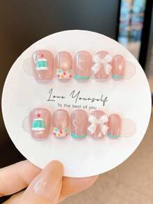 10 件/套手工短款按压指甲，夏季假指甲美甲用品，适合海滩、女孩、青少年、时尚、方形、圆形、椭圆形、猫眼、法式尖头的短指甲，可重复使用，适合教师、学生、办公室、旅行、优雅商务休闲