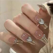 Nail art con punta francese bianca lucida - Unghie finte lunghe e lucide da ballerina con colla - Pearl Line Design, unghie finte adesive riutilizzabili per donna, nail art fai da te