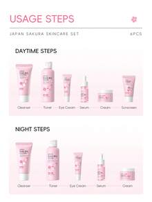 1 套 6 件深层滋养 LAIKOU JAPAN SAKURA 护肤套装，抗衰老（防晒乳液 30g SPF50 & 洁面乳 50g & 爽肤水 100ml & 精华液 17ml & 眼霜 15g & 面霜 25g）紧致护肤礼盒 SPA 亮白面部护理礼物送给女朋友自我护理 - 粉色 - 查看 8