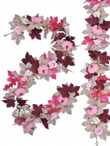 1 Stück 68.9Inch Künstlicher Ahornblatt Rattan Herbst Ahornblatt Kranz, rosa Schaumkürbis Dekoration für Erntedankfest, Hochzeit, Party, Esszimmertisch, Kamin, Haustür Dekoration - zc-Thanksgiving-Rattan 04 - Übersicht 3