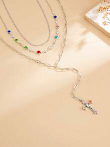 3pcs/Set Elegant Cross Rhinestone Pendant Necklace Set, Suitable For Women's Daily Wear
