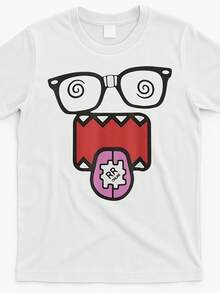 Dizzy Domo Ku Cartoon Graphic T-Shirt - Unisex Casual Short Sleeve Tee With Playful Monster & Glasses Design, 100% Cotton 180GSM, Machine Washable, White, Allseason Apparel | Round Neckline Shirt | Comfortable Fit - trắng - Xem 1