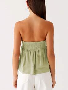 Women Summer Flowy Tube Top Y2k Solid Color Strapless Off The Shoulder Loose Fit Babydoll Bandeau Crop Tops Backless Sleeveless Going Out Tops Vests Shirts Casual Streetwear - 綠色 - 查看 2