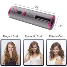 Rizador de pelo inalámbrico, rizador automático portátil recargable por USB con varilla cerámica giratoria, herramienta de peinado - Gris - Ver 2