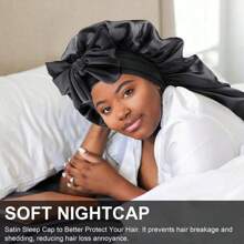 Women's Bonnets, Solid Color With Tie Closure, Silky Smooth Fashionable Satin Cap, Casual And Comfortable Hair Protection Cap For Sleep, Non-Slip Nightcap. - View 7