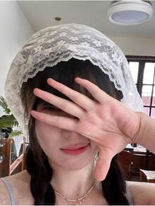 Koronkowa opaska na głowę z trójkątnym szalikiem dla kobiet, ręcznie robiona na szydełku w stylu koreańskim, pusty wzór, rekwizyt do zdjęć