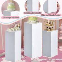 Vincidern 3PCS Metal Pedestal Stand For Party Supplies,White Metal Square Display Pedestal For Flowers,Sculptures,Wedding,Events,Cake Table Display Set,Party Decor - Màu be - Xem 3