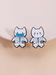 2pcs Cat Doctor Badge, Cute Style, White Coat Stethoscope Double Cat Design, Cat Lover Medical Staff Backpack Healing Decor, Pair