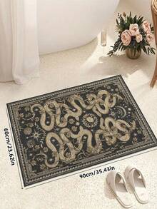 1pc Luxury Bohemian Vintage Snake Skin Pattern Carpet, Non-Slip Machine Washable, Retro Soft Area Rug For Dining Room, Large Size Carpet For Office, Bedroom, Living Room, Entryway - xanh đen - Xem 4