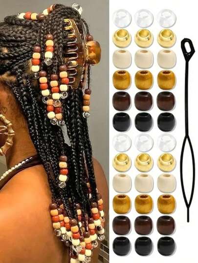 60颗木珠，彩色发饰辫子装饰，可爱辫子首饰制作套装