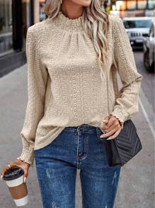 Jacquard Round Neck Long-Sleeve T-Shirt