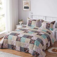 Size Olive Green Lightweight Comforter Bedspreads, Full Size Quilt Bedding Set, Durable Quilted Stitching Coverlet With 2 Pillow Shams All Seasons 3pcs, Home Quilts - 10 - 復古花卉圖案 - View 2