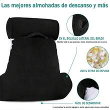 FELIN Almohada de lectura grande, almohada con funda de terciopelo para adultos, adolescentes y niños; soporte lumbar, siéntese en la cama para eliminar el reflujo, resistente a las manchas, funda removible - Negro - Ver 2