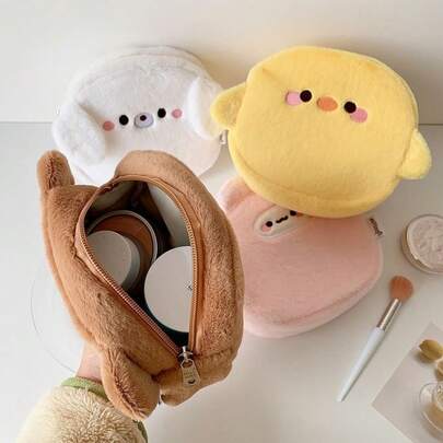 Stationery Bag Plush Cartoon Animal Cosmetic Bag Portable Large Capacity Lips Storage Bag Small Cute Makeup Organizer Travel