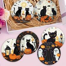 1 set/4 pezzi/6 pezzi Sottobicchieri in fango di diatomee con motivo di gatti neri e zucche di Ognissanti, sottobicchieri per caffè, decorazioni per casa e ristorante per occasioni varie, regali quotidiani, decorazioni per tavolo, decorazioni quotidiane, decorazioni per feste a tema - Multicolore - Visualizzare 1