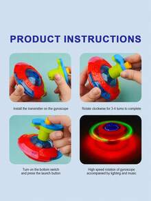 1pc Kids LED Light-Up Spinning Toy - UFO Flying Saucer/Gyroscope With Music, Fruit-Shaped/Winged UFO Flash Light Musical Top, Classic Retro Style, Novelty Flashy Creative Gyro, Suitable For Boys & Girls, Night Market Hot Wholesale - Multicolor - View 7