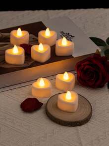 24个心形LED蜡烛，无焰浪漫爱情LED茶蜡，适用于浪漫之夜、情人节、周年纪念日、婚礼餐桌派对装饰，心形暖光LED茶蜡，爱情LED蜡烛，适合情人节、婚礼餐桌。 - 白色 - 查看 10